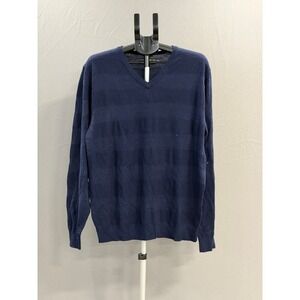 Club Room Mens Navy Blue Striped V-Neck‎ Sweater Size L